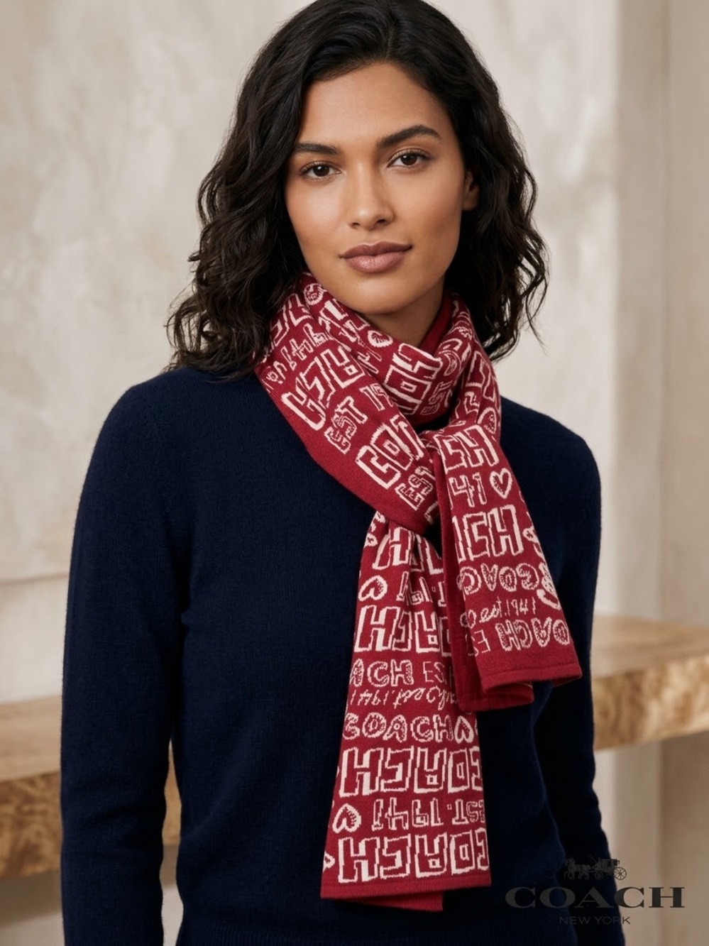 Coach Doodle Print Scarf in Red EUC